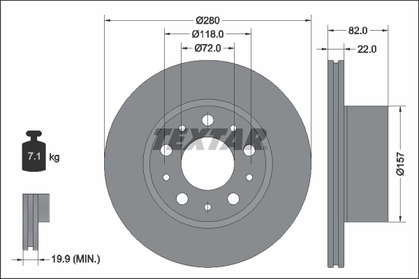 Disc Frana TEXTAR Spate FIAT DUCATO 2.2D 07.21- Diametru 280mm 5 Gauri Ventilat Intern Dreapta/Stanga