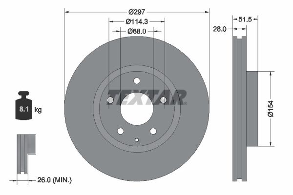 Disc frana Fata Dreapta/Stanga MAZDA 6 6/KOMBI CX-5 2.0/2.2D/2.5 11.11- TEXTAR