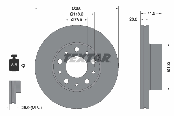 Disc frana Fata Dreapta/Stanga TEXTAR CITROEN JUMPER II FIAT DUCATO OPEL MOVANO C PEUGEOT BOXER 2.0D-3.0D 04.06-