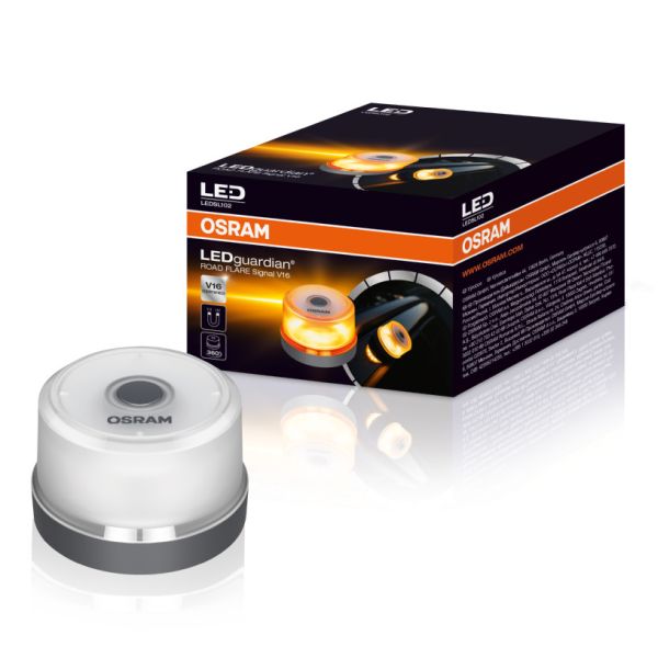 Lampa de mana OSRAM LEDguardian ROAD FLARE V16, lumina galben, 12 LED, 360 grade, vizibilitate 1000m, magnet, plastic, baterii incluse