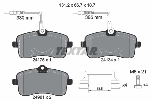 Set placute frana Fata TEXTAR Peugeot 407 1.6D-2.0D 03.04-02.11 Inaltime 66.8mm Latime 131.4mm Grosime 18.7mm