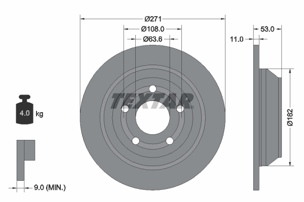 Disc frana TEXTAR Spate Dreapta/Stanga Ford Puma 1.0-1.5D 09.19- Diametru 271mm Grosime 11mm 5 Gauri 63.6mm