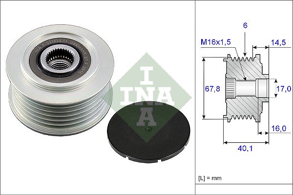 Sistem roata libera generator INA VW Transporter IV 2.4D 2.5D 09.95-04.03 diametru interior 17.0 mm exterior 67.8 mm latime 40.1 mm