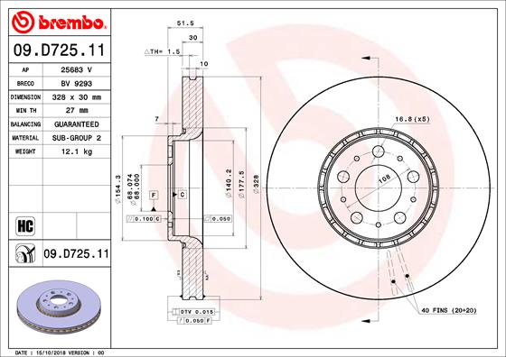 Disc frana BREMBO Fata Dreapta/Stanga VOLVO XC90 I 2.4D-4.4 10.02-12.14 Diametru 328mm Inaltime 52mm Grosime 30mm Ventilat Intern