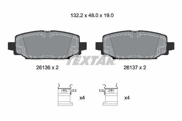 Set placute frana spate TEXTAR TRW JEEP WRANGLER IV 2.0/2.2D/3.0D 11.17- Inaltime 48mm Latime 132.2mm Grosime 19mm