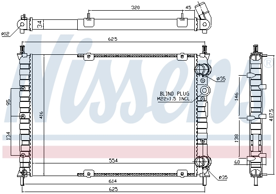 Radiator motor NISSENS FIAT BRAVA BRAVO I MAREA MULTIPLA 1.9D Inaltime 552mm Latime 389mm Grosime 26mm Aluminiu Plastic