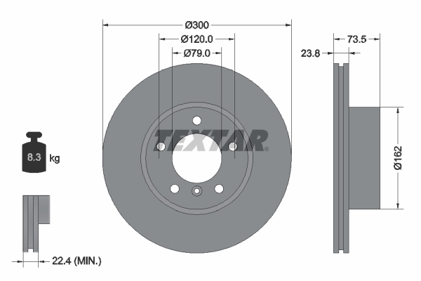 Disc frana TEXTAR Fata Dreapta/Stanga BMW 1 E81 E82 E87 E88 3 E90 E91 E92 E93 Z4 E89 1.6-3.0 06.04-08.16