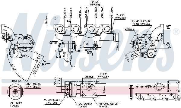 Turbocompresor NISSENS cu set de garnituri pentru FORD TRANSIT 2.4D 01.00-05.06, operare pneumatică, răcire cu aer