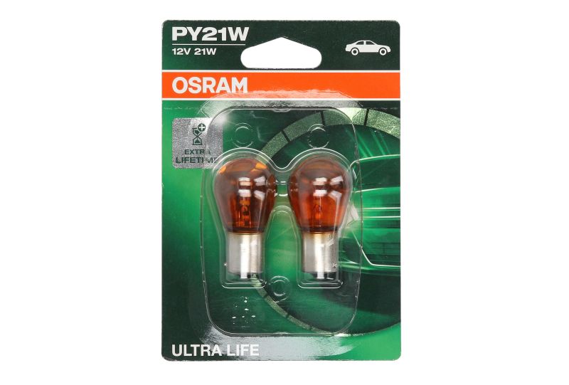 Bec lampa mers inapoi OSRAM PY21W 12V 21W BAU15S Ultra Life ambalaj blister 2buc viata lunga CHERY compatibil