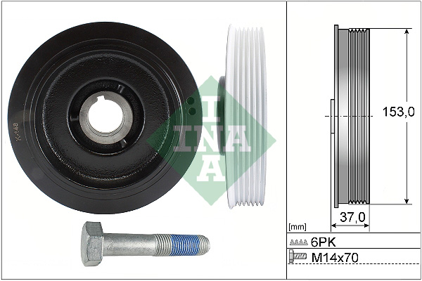 Fulie curea arbore cotit INA 153mm x 37mm Citroen Peugeot Fiat Lancia 1.9D/2.0D/2.2D 06.96-