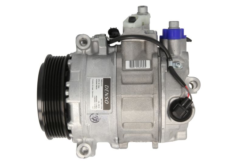 Compresor climatizare DENSO Mercedes-Benz OE 7SEU17C 110ml 12V R134a 6 caneluri fulie 110mm înălțime 138mm 3 găuri fixare