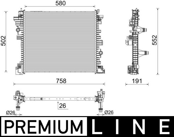 Radiator Motor Aluminiu Mahle Alfa Romeo Giulia Stelvio 2.0/2.2D/2.9 Inaltime 502mm Latime 580mm Grosime 26mm Plastic