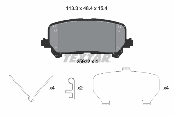 Set placute frana disc TEXTAR Honda Pilot 3.0 01.17- spate 48.4mm inaltime 113.3mm latime 15.4mm grosime cu accesorii