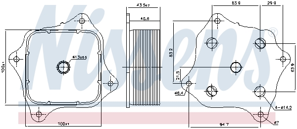 Radiator ulei motor NISSENS aluminiu 100x100x44mm Honda Civic IX X CR-V IV HR-V 1.6D 02.13- răcit cu apă