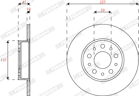 Set discuri frână FERODO 2 buc Spate Dreapta/Stânga FIAT TIPO 1.0-1.6D 10.15 Diametru 251 mm Grosime 10 mm 5 gauri