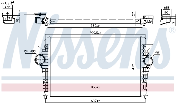 Intercooler compresor NISSENS Seat Alhambra 1.9 TDI Diesel 633mm 412mm 27mm Aluminiu Plastic Manual Automat FORD