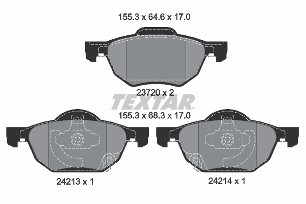 Set placute frana Fata TEXTAR Honda Accord VII 2.0/2.2D/2.4 02.03-07.08 Inaltime 64.6 mm Latime 155.3 mm Grosime 17.0 mm