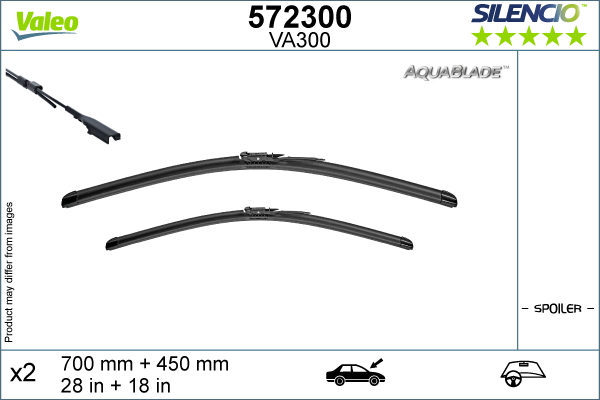 Lamela ștergător VALEO AquaBlade față spoiler 700mm/450mm 2 bucăți Tesla Model X 09.15- fără încălzire jointless