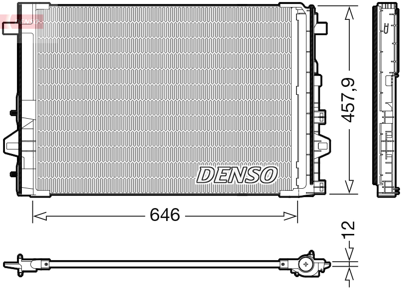 Condensator climatizare DENSO cu uscator MERCEDES A B CLA GLA 457.9mm Inaltime 646.0mm Latime 12.0mm Grosime