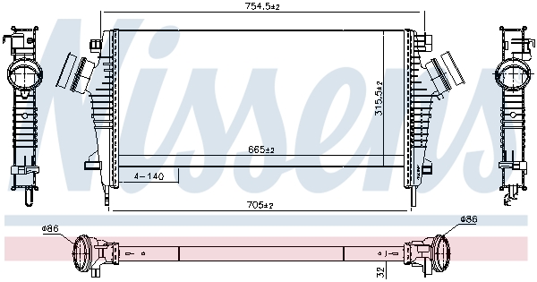 Intercooler OPEL INSIGNIA A 1.6D 07.15-03.17 NISSENS Aluminiu/Plastic 665x316x32 mm