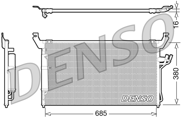 Condensator climatizare DENSO cu uscator INFINITI FX 3.5/4.5 01.03-12.08 380mm Înălțime 685mm Lățime 16mm Grosime R134a