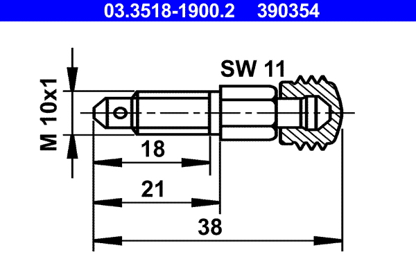 Surub/supapa aerisire ATE Aerisitor frana M10x1mm Lungime 38.0mm 21.0mm Dimensiune cheie 11.0mm Mercedes C E GL