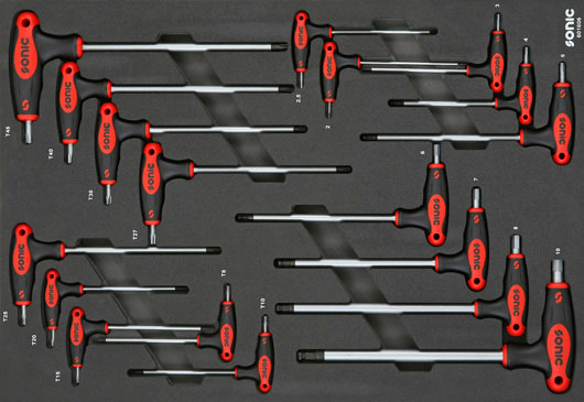 Unelte inserturi carucioare SONIC set instrumente 18 buc dimensiune cartus 570x370 mm profil HEX TORX insert spuma SFS