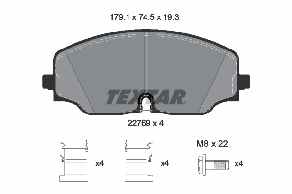 Set placute frana Fata TEXTAR VW ATLAS 2.0/3.6 12.16- Inaltime 74.5mm Latime 179.1mm Grosime 19.3mm Senzor uzura Da