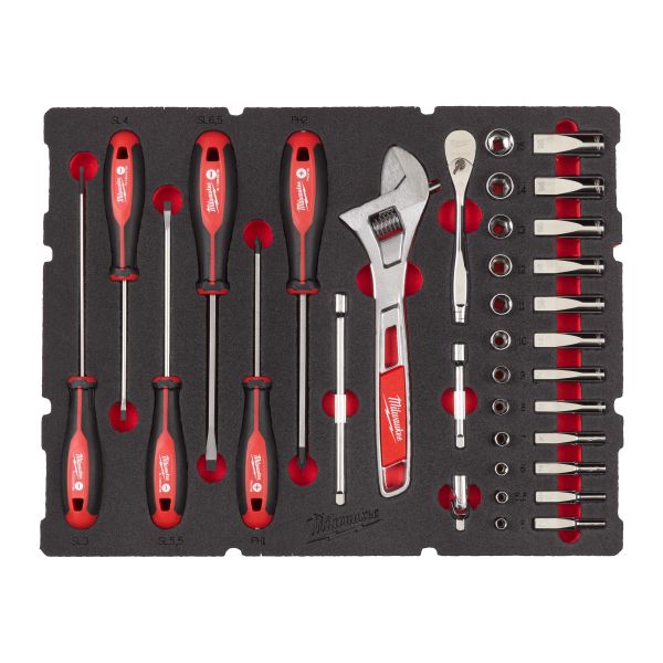 Unelte inserturi carucioare MILWAUKEE Toolkit 35 pcs ratchet screwdriver socket Universal adjustable wrench 1/4 inch 6.3 mm hexagonal