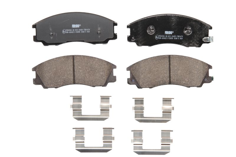 Set placute frana fata FERODO Hyundai Terracan 2.5D/2.9D/3.5 11.01-12.06 148x58x16.7mm cu accesorii senzor uzura fata