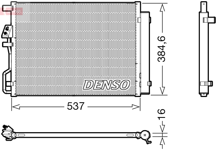 Condensator climatizare DENSO A/C cu uscător HYUNDAI TUCSON 2.0D 06.15-09.20 Înălțime 384.6mm Lățime 537.0mm Grosime 16.0mm