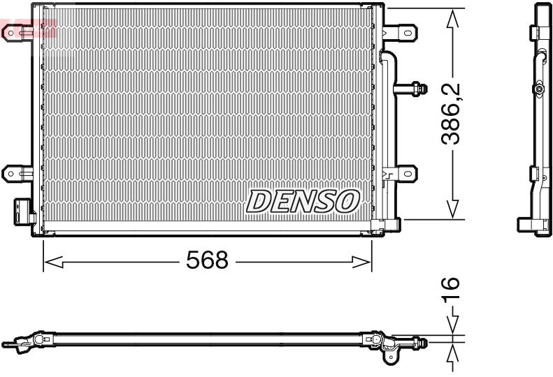 Condensator climatizare DENSO A/C AUDI A4 B6 B7 B8 1.6-4.2 04.02-12.15 568x386.2x16 mm fără uscător R134a