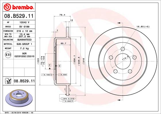 Disc frana BREMBO Spate Dreapta/Stanga DODGE NITRO JEEP CHEROKEE 2.8-4.0 10.83- Diametru 316mm Grosime 12mm 5 Gauri