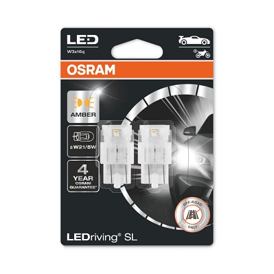 Bec LED OSRAM P21/5W 12V 1,3W W3X16Q LEDriving SL galben ambalaj blister 2buc auxiliar chihlimbar