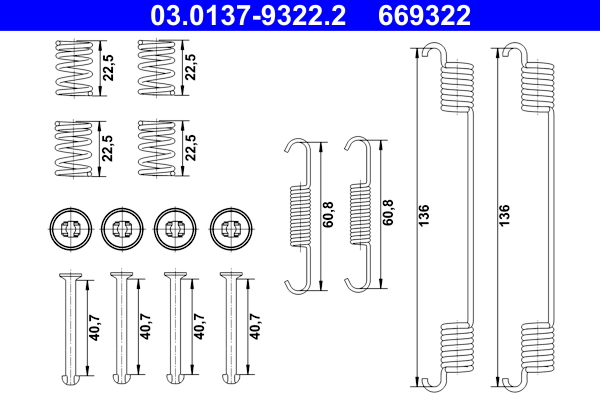 Set accesorii sabot de frână ATE montaj pantofi Ford EcoSport 1.0/1.5/1.5D 10.13-