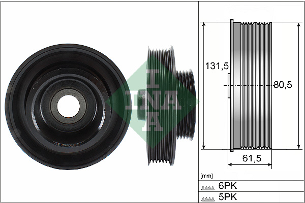 Fulie curea arbore cotit INA Ford Fiesta V Focus I Fusion Mazda 2 1.25/1.4/1.6 10.98-12.12 Diametru 131.5 mm/80.5 mm Latime 61.5 mm