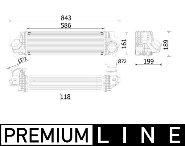 Intercooler compresor MAHLE BMW MINI Aluminiu Plastic Inaltime 586mm Latime 161mm Grosime 118mm Admisie 72mm Evacuare 72mm