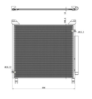 Condensator climatizare NRF cu uscător Toyota Hilux VIII 2.4D/2.8D 05.15- înălțime 523mm lățime 608mm grosime 16mm