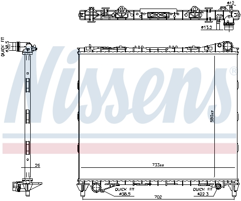 Radiator racire motor NISSENS LAND ROVER DISCOVERY V RANGE ROVER IV 3.0D 08.12 Inaltime 580mm Latime 733mm Grosime 26mm Aluminiu Plastic