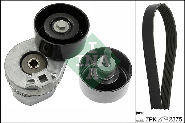 Set curea transmisie cu caneluri INA 7 nervuri lungime 2875 mm compatibil FORD TRANSIT 2.4D 01.00-05.06