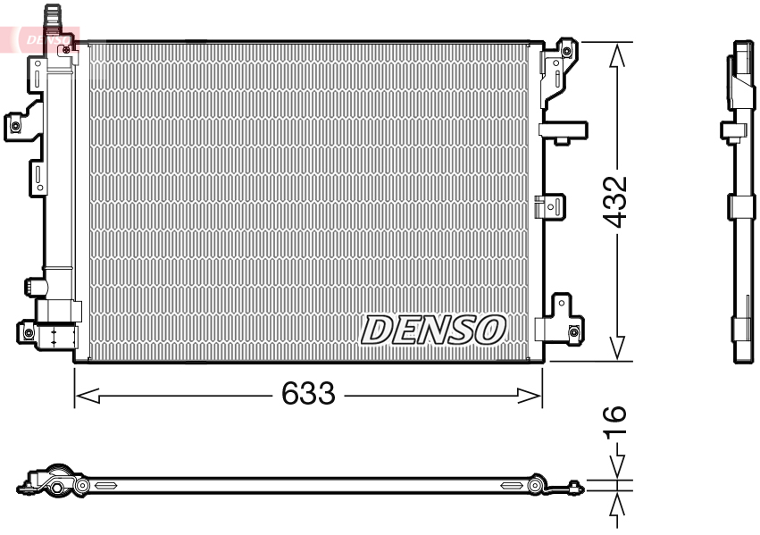 Condensator climatizare DENSO cu uscător VOLVO XC90 I 2.4D/3.2 10.02-12.14 înălțime 432mm lățime 633mm grosime 16mm