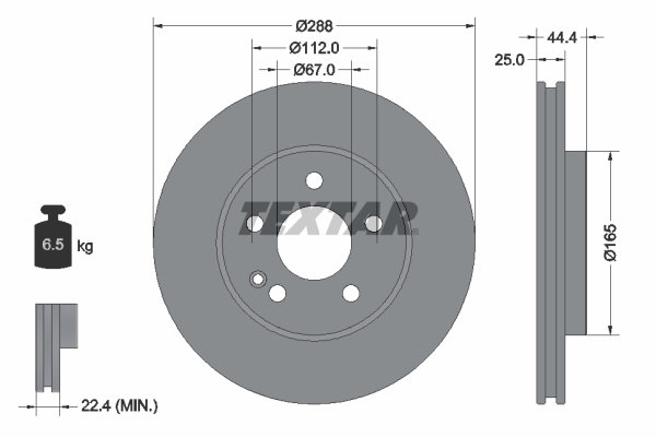 Disc Frana TEXTAR Fata Dreapta/Stanga Mercedes A W169 B W245 2.0-Electric 288mm 25mm Ventilat Intern 5 Gauri