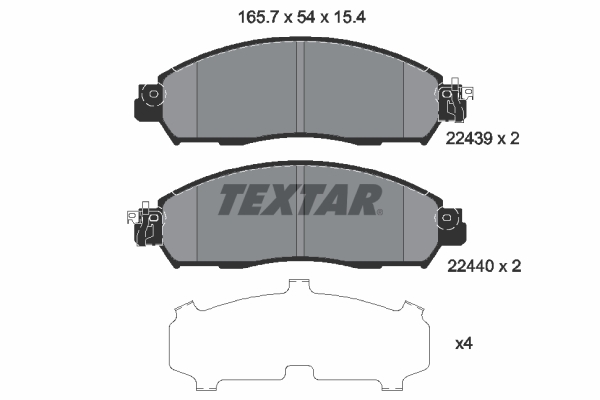 Set plăcuțe frână față TEXTAR Nissan Leaf NV200 Electric 05.14- 54x165.5x15.4 mm AKEBONO