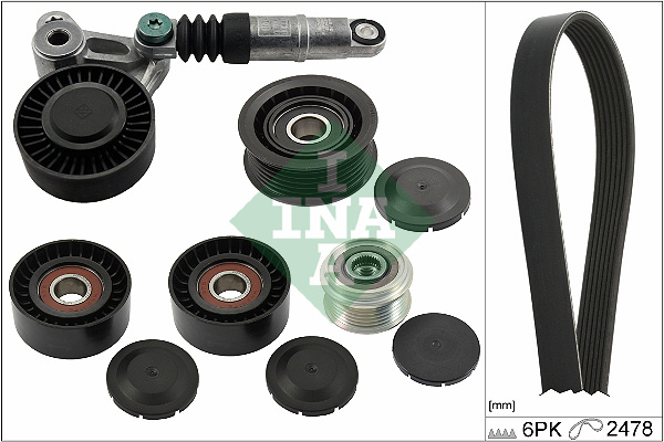 Set curea transmisie cu caneluri INA Multi-V cu întinzător 2478 mm 6 nervuri AUDI Q7 PORSCHE CAYENNE VW TOUAREG 3.0D