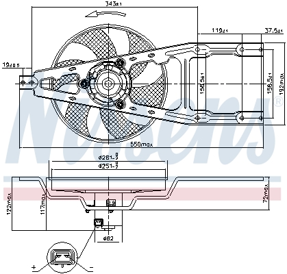 Ventilator radiator cu carcasa NISSENS FIAT CINQUECENTO SEICENTO 600 0.7 0.9 1.1 07.91-01.10 250mm 12V 186W 6 palete