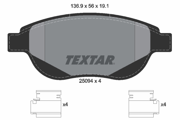 Set placute frana fata TEXTAR Citroen C4 Peugeot 307 1.6/1.6D/2.0 Inaltime 56mm Latime 136.9mm Grosime 19.1mm