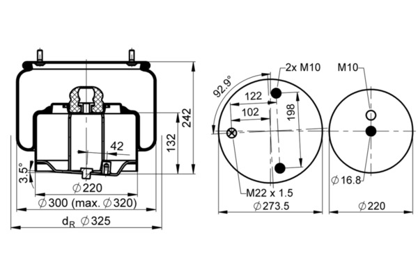 Burduf suspensie pneumatica fata stanga cu piston metalic inaltime 30mm CONTITECH pentru DAF ambalaj 30x30x25 cm