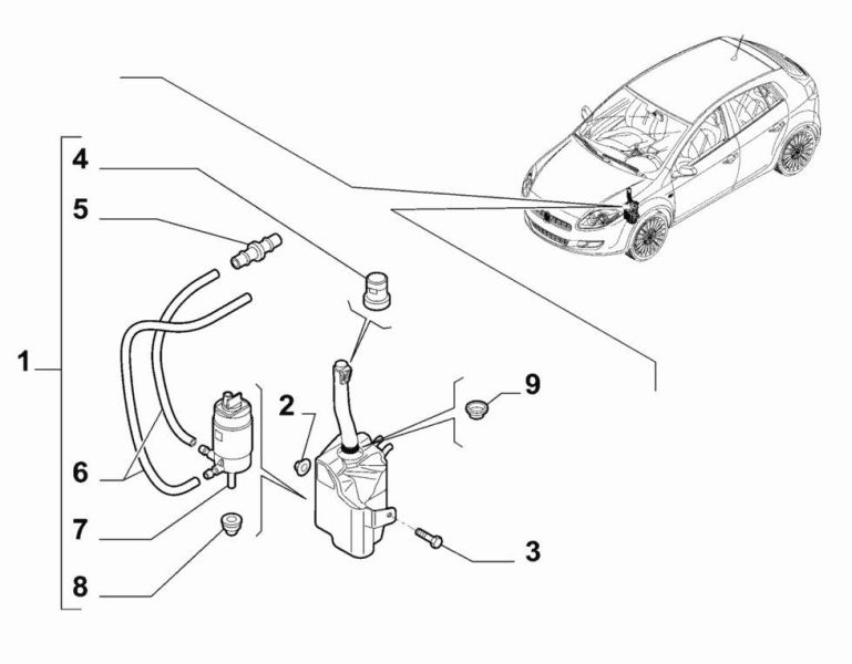 Rezervor apă spălare parbriz cu capac furtunuri pompă supapă retur FIAT BRAVO II 11.06-12.14 OE FIAT