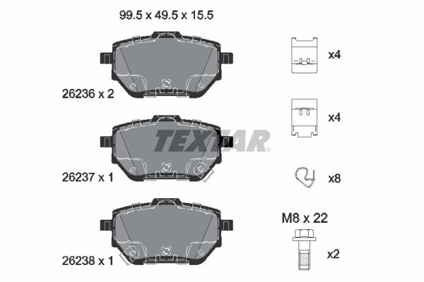 Set placute frana spate TEXTAR Toyota Corolla 1.6 01.19- inaltime 49.5mm latime 99.5mm grosime 15.5mm senzori uzura Da