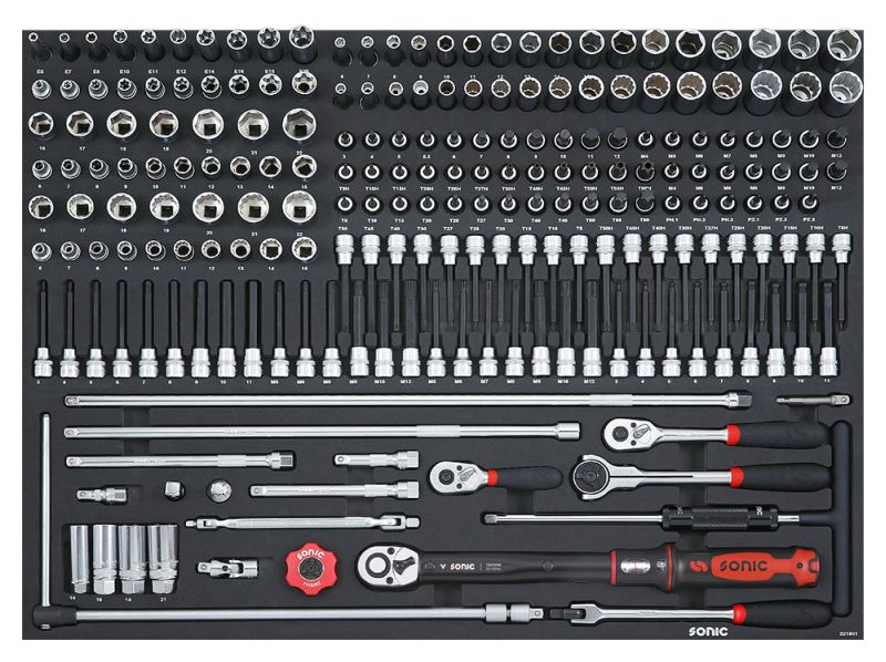 Unelte inserturi carucioare SONIC 3/8 set instrumente 218 szt dimensiune cartus 750x570 mm